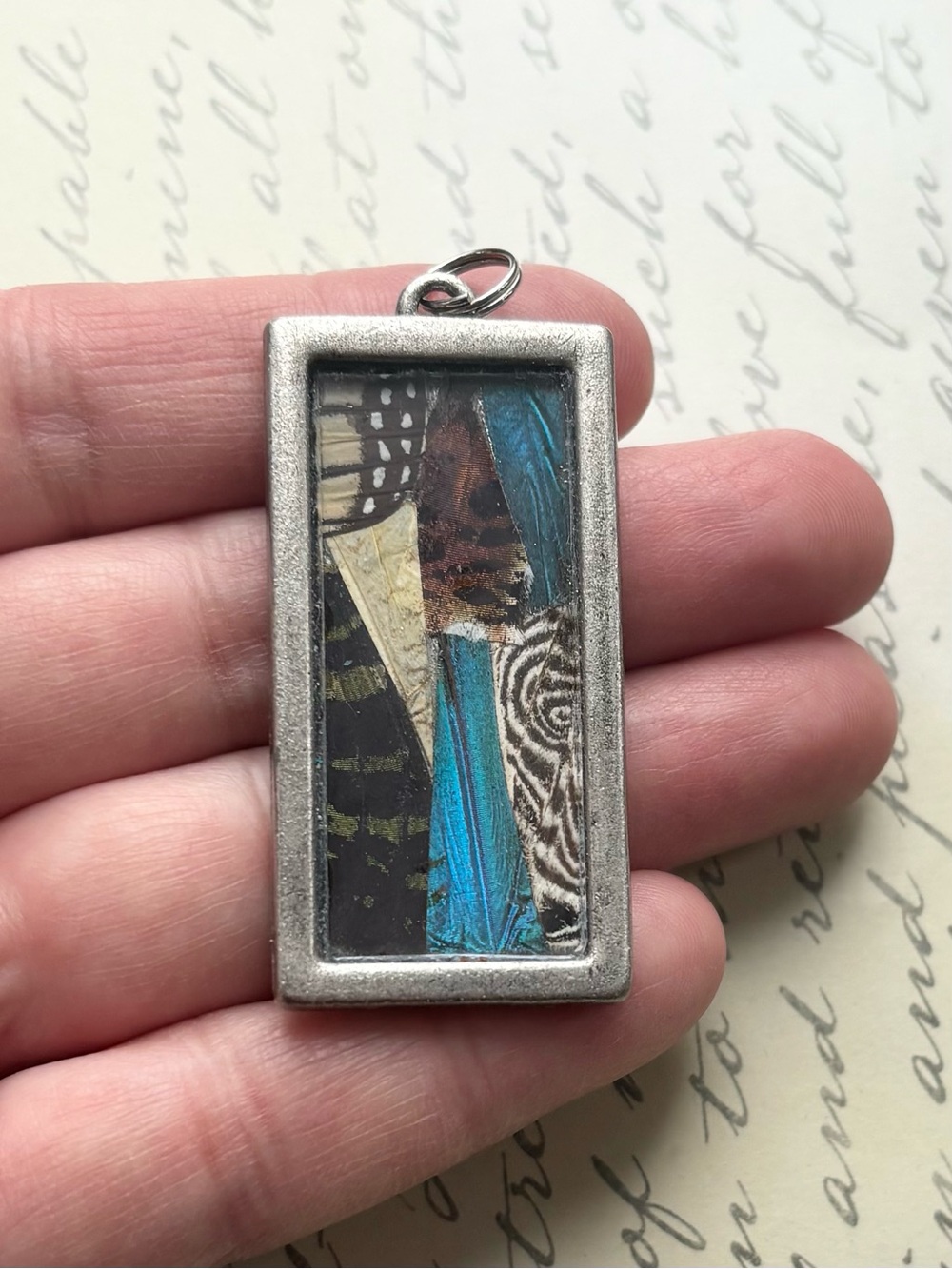 Handmade Rectangular Mixed Butterfly Wing Pendant - Picture 3 of 5
